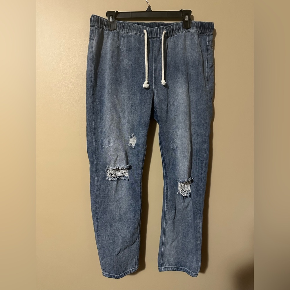 Easel large drawstring Boho pull on jogger distressed
